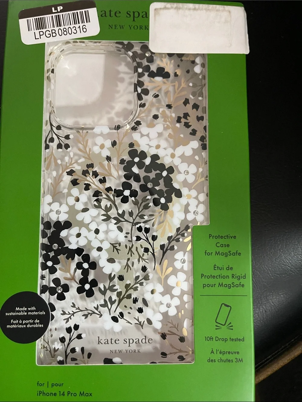 kate spade Floral Clear MagSafe Case for iPhone 14 Pro Max - White, Black & Gold